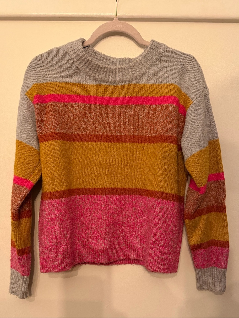 Lou & Grey Colorblock Crewneck Sweater in Gray, Mustard, Pink & Rust